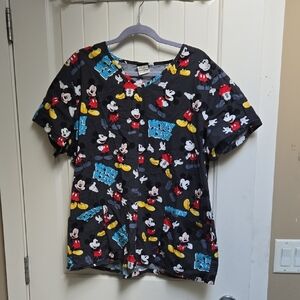 Disney Dark Gray Mickey Mouse Short Sleeve Nurse Scrubs Shirt Women's XXL